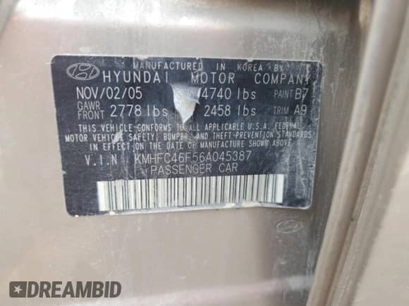 ✅ 2006 Hyundai Azera SE • VIN: KMHFC46F56A045387 • Лот: 66964295. Размещён на Copart с пробегом 204 575 миль миль. Получите бесплатный доступ к архиву аукционных продаж из США и посмотрите подробный отчёт об истории автомобиля на DreamBid. Изображение 12.