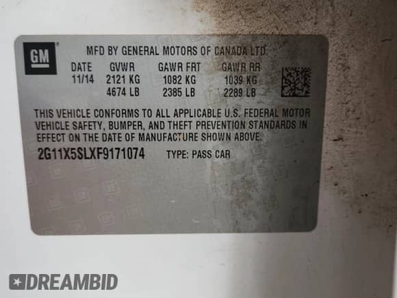 2015 Chevrolet Impala LS с VIN 2G11X5SLXF9171074, выставлен на аукционе Copart как лот 81652465 с пробегом 190 421 миль миль и Списание • Salvage title. История ставок и продаж доступна на DreamBid. Изображение 13.