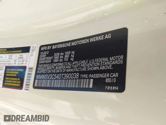 ✅ 2013 MINI Hardtop S • VIN: WMWSV3C54DT390038 • Lot: 40169329. Listed on IAAI with 81,349 mi. Free auction sales archive from the USA and detailed vehicle history report at DreamBid. Image 9.