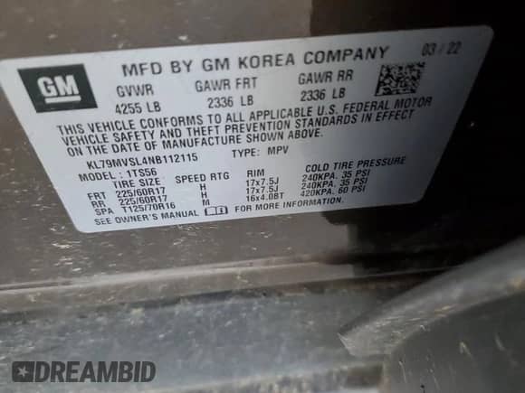 2022 Chevrolet TrailBlazer ACTIV с VIN KL79MVSL4NB112115, выставлен на аукционе Copart как лот 71775045 с пробегом 64 340 миль миль и Чистый • Clean title. История ставок и продаж доступна на DreamBid. Изображение 13.