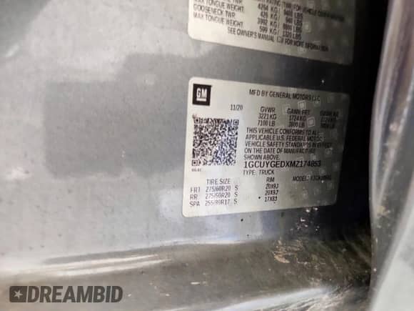 2021 Chevrolet Silverado 1500 LTZ with VIN 1GCUYGEDXMZ174853, listed as a Copart auction lot 85378325 with 127,841 mi miles and Clean title. Bid and sale history available at DreamBid. Image 12.