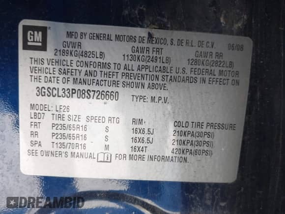 2008 Saturn VUE XE z VIN 3GSCL33P08S726660, wystawiony jako IAAI lot #41413443 z przebiegiem 200 098 mil mil oraz . Historia ofert i sprzedaży dostępna na DreamBid. Obrazek 9.