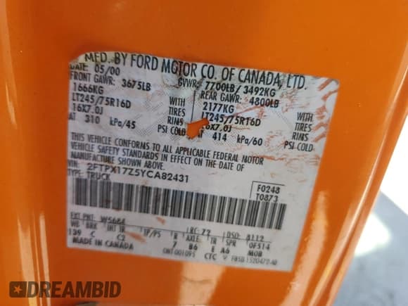 ✅ 2000 Ford F-150 XL • VIN: 2FTPX17Z5YCA82431 • Lot: 74281364. Listed on Copart with 270,108 mi. Free auction sales archive from the USA and detailed vehicle history report at DreamBid. Image 12.