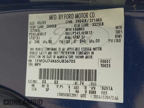 ✅ 2005 Ford Explorer Eddie Bauer • VIN: 1FMDU74K65UB36705 • Lot: 42704357. Wystawiony na IAAI z przebiegiem 207 245 mil. Bezpłatny archiwum sprzedaży aukcyjnych z USA i szczegółowy raport historii pojazdu na DreamBid. Zdjęcie 9.