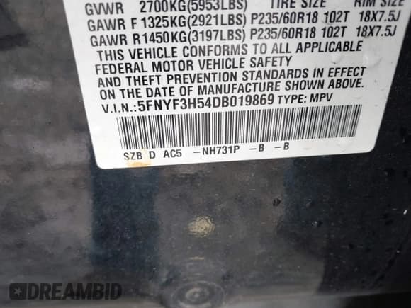✅ 2013 Honda Pilot EX-L • VIN: 5FNYF3H54DB019869 • Lot: 42231179. Wystawiony na IAAI z przebiegiem 139 099 mil. Bezpłatny archiwum sprzedaży aukcyjnych z USA i szczegółowy raport historii pojazdu na DreamBid. Zdjęcie 9.