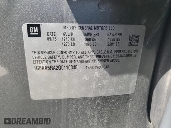 ✅ 2016 Cadillac ATS Standard RWD • VIN: 1G6AA5RA2G0110040 • Lot: 56619645. Listed on Copart with 149,494 mi. Free auction sales archive from the USA and detailed vehicle history report at DreamBid. Image 12.