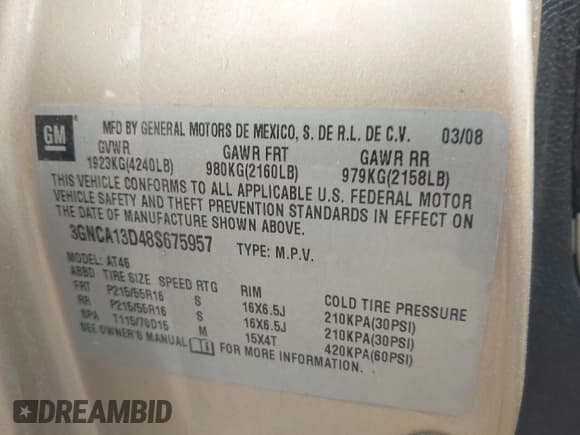 ✅ 2008 Chevrolet HHR LS • VIN: 3GNCA13D48S675957 • Lot: 42088423. Listed on IAAI with 111,053 mi. Free auction sales archive from the USA and detailed vehicle history report at DreamBid. Image 9.