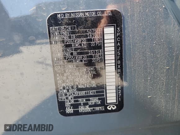 ✅ 2024 Infiniti QX50 Sport • VIN: 3PCAJ5FBXRF114271 • Lot: 56217975. Wystawiony na Copart z przebiegiem 18 420 mil. Bezpłatny archiwum sprzedaży aukcyjnych z USA i szczegółowy raport historii pojazdu na DreamBid. Zdjęcie 13.