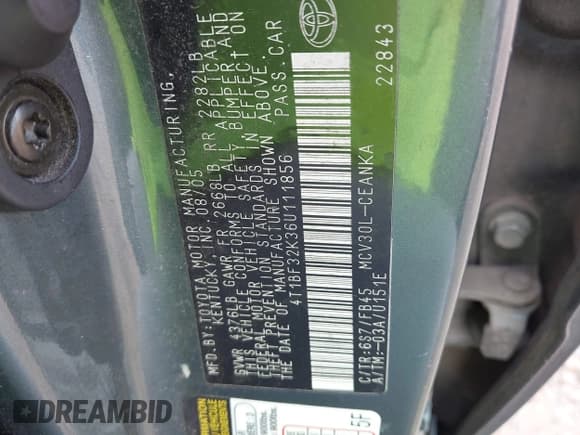 ✅ 2006 Toyota Camry LE • VIN: 4T1BF32K36U111856 • Lot: 43026964. Wystawiony na IAAI z przebiegiem 313 909 mil. Bezpłatny archiwum sprzedaży aukcyjnych z USA i szczegółowy raport historii pojazdu na DreamBid. Zdjęcie 9.