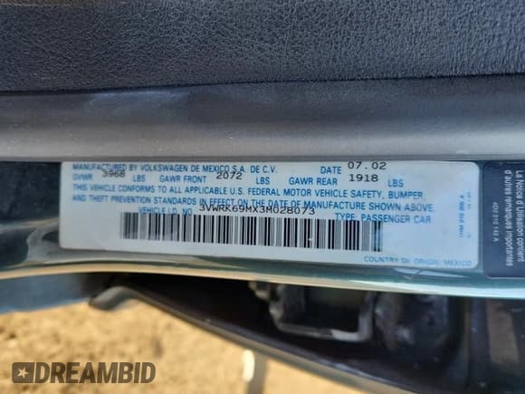 ✅ 2003 Volkswagen Jetta GL • VIN: 3VWRK69MX3M028073 • Лот: 70702915. Опубликован ранее на Copart с пробегом 109 003 миль. Бесплатный доступ к архиву аукционных продаж из США и подробный отчёт об истории автомобиля на DreamBid. Изображение 12.