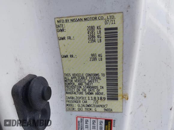 ✅ 2012 Nissan Altima SR • VIN: 1N4BL2EP3CC118389 • Lot: 43353339. Wystawiony na IAAI z przebiegiem 229 343 mil. Bezpłatny archiwum sprzedaży aukcyjnych z USA i szczegółowy raport historii pojazdu na DreamBid. Zdjęcie 9.