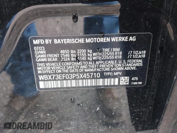 ✅ 2023 BMW X1 xDrive28i • VIN: WBX73EF03P5X45710 • Лот: 43715140. Опубликован ранее на IAAI с пробегом 17 921 миль. Бесплатный доступ к архиву аукционных продаж из США и подробный отчёт об истории автомобиля на DreamBid. Изображение 9.