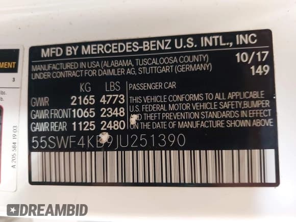 ✅ 2018 Mercedes-Benz C 300 • VIN: 55SWF4KB9JU251390 • Lot: 42390131. Listed on IAAI with 67,250 mi. Free auction sales archive from the USA and detailed vehicle history report at DreamBid. Image 9.