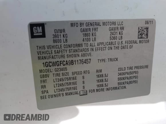 ✅ 2011 Chevrolet Express Cargo • VIN: 1GCWGFCA9B1176457 • Lot: 42871323. Listed on IAAI with 296,406 mi. Free auction sales archive from the USA and detailed vehicle history report at DreamBid. Image 9.