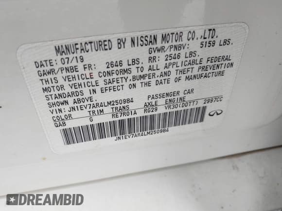 ✅ 2020 Infiniti Q50 Luxe • VIN: JN1EV7AR4LM250984 • Lot: 41941918. Listed on IAAI with 76,086 mi. Free auction sales archive from the USA and detailed vehicle history report at DreamBid. Image 9.