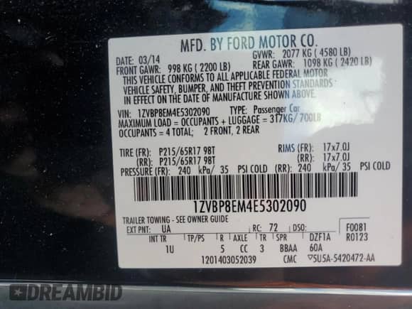 2014 Ford Mustang V6 с VIN 1ZVBP8EM4E5302090, выставлен на аукционе Copart как лот 87408335 с пробегом 127 816 миль миль и Списание • Salvage title. История ставок и продаж доступна на DreamBid. Изображение 12.