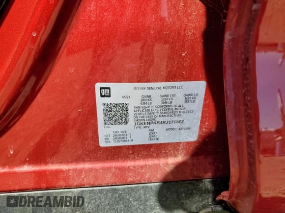 ✅ 2024 GMC Acadia AWD AT4 • VIN: 1GKENPKS4RJ171862 • Lot: 71132535. Listed on Copart with 19,009 mi. Free auction sales archive from the USA and detailed vehicle history report at DreamBid. Image 13.