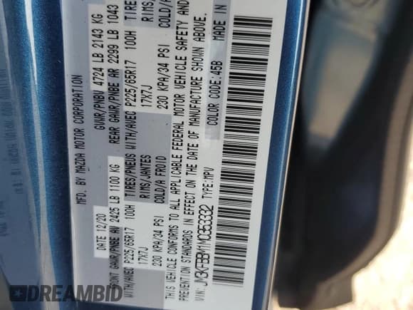 ✅ 2021 Mazda CX-5 Sport • VIN: JM3KFBBM1M0353332 • Lot: 65575825. Listed on Copart with 106,337 mi. Free auction sales archive from the USA and detailed vehicle history report at DreamBid. Image 13.