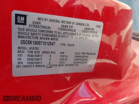 ✅ 2007 Chevrolet Silverado 1500 1LT • VIN: 2GCEK190871512547 • Lot: 43612953. Listed on IAAI with 258,482 mi. Free auction sales archive from the USA and detailed vehicle history report at DreamBid. Image 9.