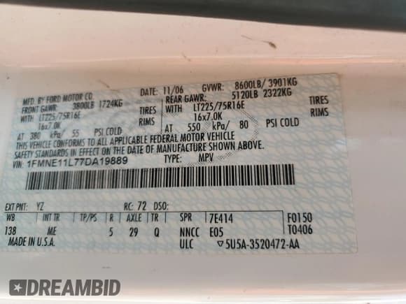 ✅ 2007 Ford Econoline Passenger XL • VIN: 1FMNE11L77DA19889 • Lot: 60891385. Listed on Copart with 275,661 mi. Free auction sales archive from the USA and detailed vehicle history report at DreamBid. Image 13.