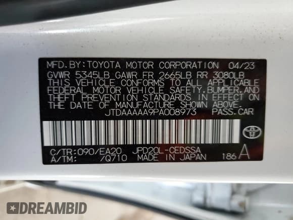 ✅ 2023 Toyota Mirai XLE • VIN: JTDAAAAA9PA008973 • Лот: 82218364. Опубликован ранее на Copart с пробегом 17 353 миль. Бесплатный доступ к архиву аукционных продаж из США и подробный отчёт об истории автомобиля на DreamBid. Изображение 12.