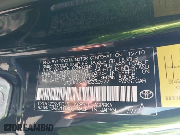 ✅ 2011 Toyota Yaris • VIN: JTDJT4K33B5332577 • Лот: 42312724. Опубликован ранее на IAAI с пробегом 197 843 миль. Бесплатный доступ к архиву аукционных продаж из США и подробный отчёт об истории автомобиля на DreamBid. Изображение 9.