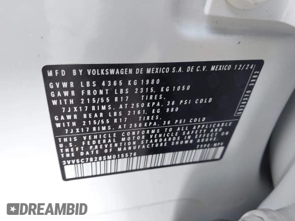 ✅ 2025 Volkswagen Taos S • VIN: 3VV5C7B28SM015576 • Lot: 42351620. Wystawiony na IAAI z przebiegiem 3 712 mil. Bezpłatny archiwum sprzedaży aukcyjnych z USA i szczegółowy raport historii pojazdu na DreamBid. Zdjęcie 9.
