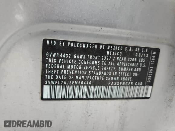 ✅ 2014 Volkswagen Jetta TDI w/Sunroof • VIN: 3VWPL7AJ2EM604401 • Лот: 56690335. Опубликован ранее на Copart с пробегом 111 885 миль. Бесплатный доступ к архиву аукционных продаж из США и подробный отчёт об истории автомобиля на DreamBid. Изображение 12.