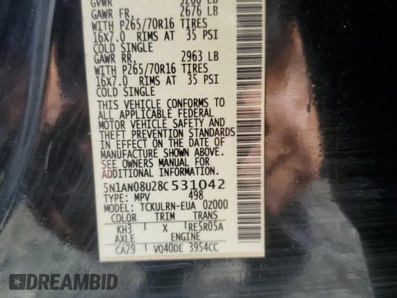 ✅ 2008 Nissan Xterra X • VIN: 5N1AN08U28C531042 • Lot: 75466004. Listed on Copart with 200,791 mi. Free auction sales archive from the USA and detailed vehicle history report at DreamBid. Image 13.