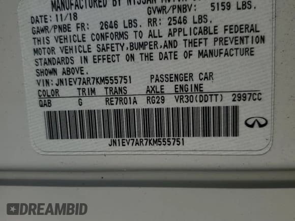 ✅ 2019 Infiniti Q50 Luxe • VIN: JN1EV7AR7KM555751 • Lot: 66193615. Listed on Copart with 36,188 mi. Free auction sales archive from the USA and detailed vehicle history report at DreamBid. Image 12.