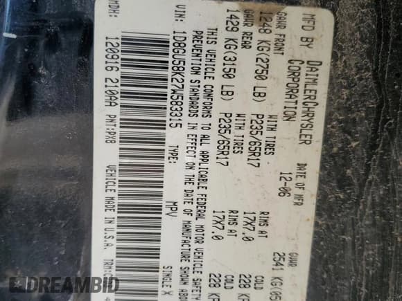 ✅ 2007 Dodge Nitro SLT • VIN: 1D8GU58K27W583315 • Lot: 91631875. Wystawiony na Copart z przebiegiem 178 854 mil. Bezpłatny archiwum sprzedaży aukcyjnych z USA i szczegółowy raport historii pojazdu na DreamBid. Zdjęcie 13.