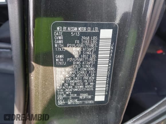 ✅ 2013 Nissan Juke S • VIN: JN8AF5MR2DT216076 • Lot: 43531383. Wystawiony na IAAI z przebiegiem Nie podano. Bezpłatny archiwum sprzedaży aukcyjnych z USA i szczegółowy raport historii pojazdu na DreamBid. Zdjęcie 9.