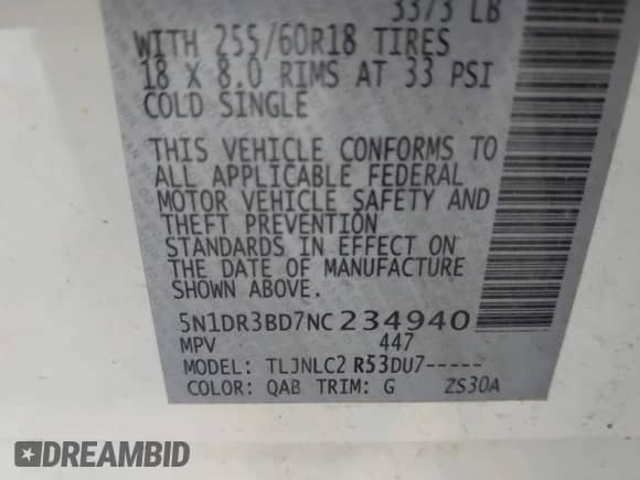 2022 Nissan Pathfinder SV z VIN 5N1DR3BD7NC234940, wystawiony jako IAAI lot #42806846 z przebiegiem 119 082 mil mil oraz . Historia ofert i sprzedaży dostępna na DreamBid. Obrazek 9.