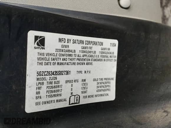 2005 Saturn VUE с VIN 5GZCZ63435S827361, выставлен на аукционе Copart как лот 76518884 с пробегом 191 032 миль миль и Списание • Salvage title. История ставок и продаж доступна на DreamBid. Изображение 15.