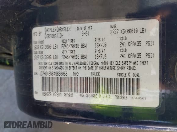 ✅ 2004 Dodge Dakota SLT • VIN: 1D7HG48N64S680055 • Lot: 41831409. Listed on IAAI with Not provided. Free auction sales archive from the USA and detailed vehicle history report at DreamBid. Image 9.