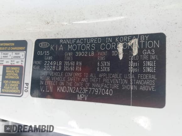 ✅ 2015 Kia Soul • VIN: KNDJN2A23F7797040 • Лот: 43224742. Опубликован ранее на IAAI с пробегом 190 443 миль. Бесплатный доступ к архиву аукционных продаж из США и подробный отчёт об истории автомобиля на DreamBid. Изображение 9.