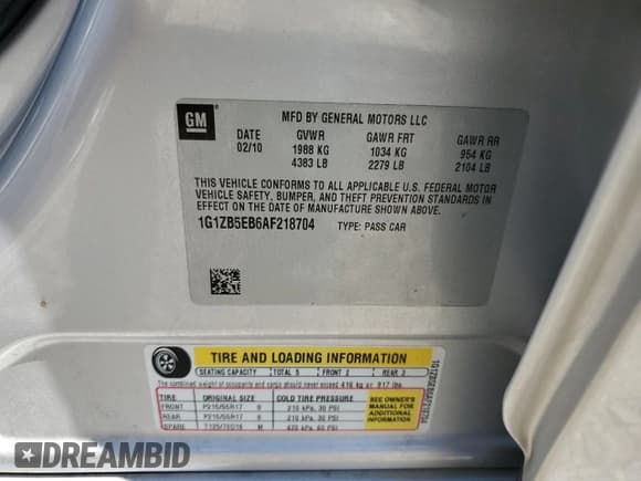 ✅ 2010 Chevrolet Malibu 1LS • VIN: 1G1ZB5EB6AF218704 • Lot: 63960154. Listed on Copart with 79,798 mi. Free auction sales archive from the USA and detailed vehicle history report at DreamBid. Image 14.