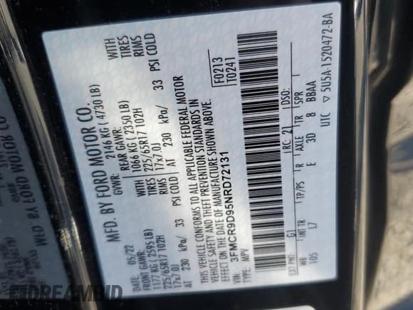 ✅ 2022 Ford Bronco Sport Badlands • VIN: 3FMCR9D95NRD72131 • Lot: 86055035. Wystawiony na Copart z przebiegiem 58 122 mil. Bezpłatny archiwum sprzedaży aukcyjnych z USA i szczegółowy raport historii pojazdu na DreamBid. Zdjęcie 14.