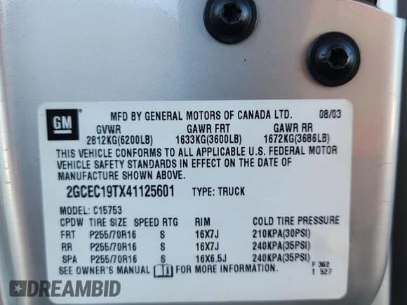 ✅ 2004 Chevrolet Silverado 1500 LS • VIN: 2GCEC19TX41125601 • Lot: 81934505. Listed on Copart with 115,745 mi. Free auction sales archive from the USA and detailed vehicle history report at DreamBid. Image 12.