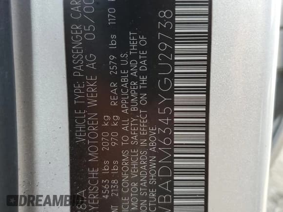 ✅ 2000 BMW 5 Series 528i • VIN: WBADM6345YGU29738 • Lot: 75176334. Listed on Copart with 160,821 mi. Free auction sales archive from the USA and detailed vehicle history report at DreamBid. Image 15.