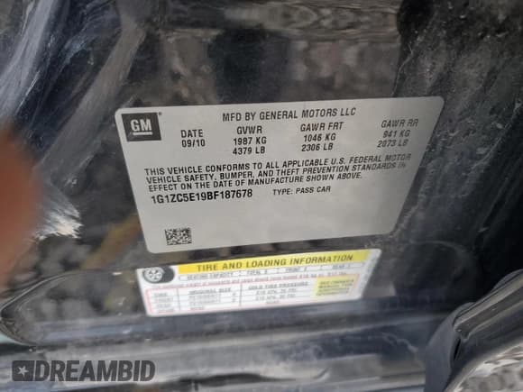 ✅ 2011 Chevrolet Malibu 1LT • VIN: 1G1ZC5E19BF187678 • Lot: 79806064. Listed on Copart with 102,532 mi. Free auction sales archive from the USA and detailed vehicle history report at DreamBid. Image 13.