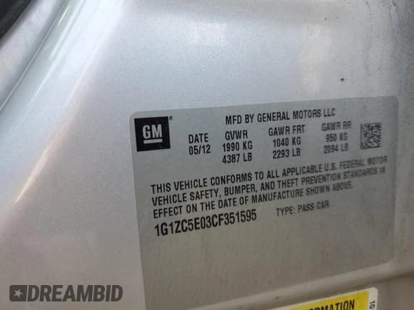 ✅ 2012 Chevrolet Malibu 1LT • VIN: 1G1ZC5E03CF351595 • Lot: 70789724. Listed on Copart with 171,139 mi. Free auction sales archive from the USA and detailed vehicle history report at DreamBid. Image 14.