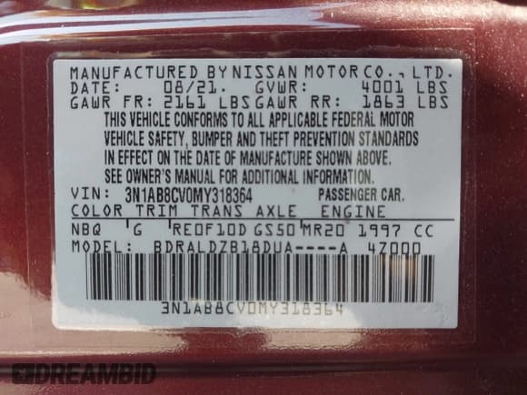 ✅ 2021 Nissan Sentra SV • VIN: 3N1AB8CV0MY318364 • Lot: 43147198. Listed on IAAI with 31,611 mi. Free auction sales archive from the USA and detailed vehicle history report at DreamBid. Image 9.