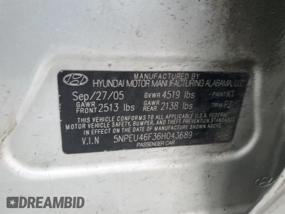 ✅ 2006 Hyundai Sonata GLS • VIN: 5NPEU46F36H043689 • Лот: 86954094. Опубликован ранее на Copart с пробегом 173 375 миль. Бесплатный доступ к архиву аукционных продаж из США и подробный отчёт об истории автомобиля на DreamBid. Изображение 14.