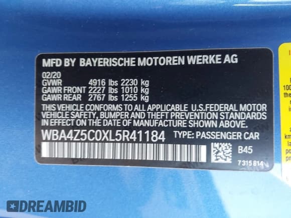 ✅ 2020 BMW 4 Series 440i • VIN: WBA4Z5C0XL5R41184 • Lot: 43771308. Listed on IAAI with 51,724 mi. Free auction sales archive from the USA and detailed vehicle history report at DreamBid. Image 9.