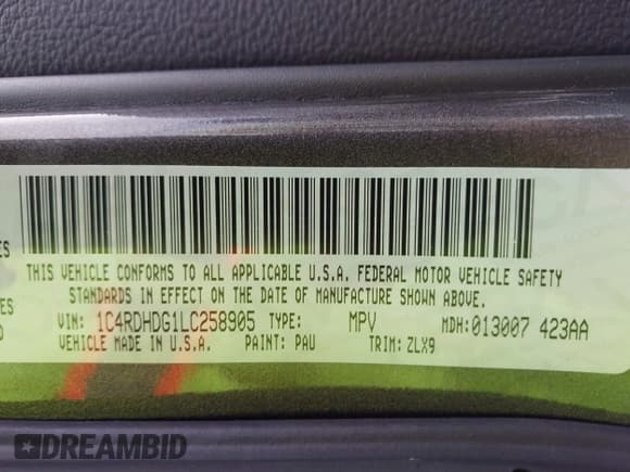 ✅ 2020 Dodge Durango GT • VIN: 1C4RDHDG1LC258905 • Lot: 43125960. Listed on IAAI with 80,326 mi. Free auction sales archive from the USA and detailed vehicle history report at DreamBid. Image 9.
