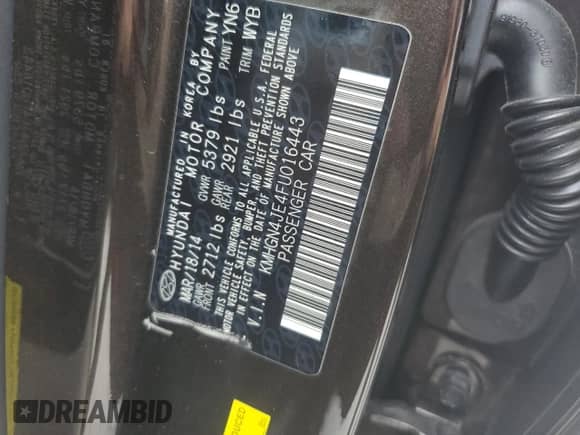 2015 Hyundai Genesis 3.8L z VIN KMHGN4JE4FU016443, wystawiony jako Copart lot #76380454 z przebiegiem 66 837 mil mil oraz Szkoda całkowita • Salvage title. Historia ofert i sprzedaży dostępna na DreamBid. Obrazek 12.