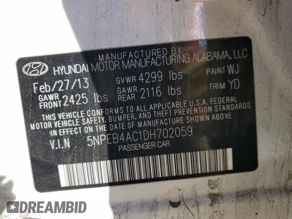 ✅ 2013 Hyundai Sonata GLS • VIN: 5NPEB4AC1DH702059 • Лот: 76273794. Опубликован ранее на Copart с пробегом 110 763 миль. Бесплатный доступ к архиву аукционных продаж из США и подробный отчёт об истории автомобиля на DreamBid. Изображение 13.