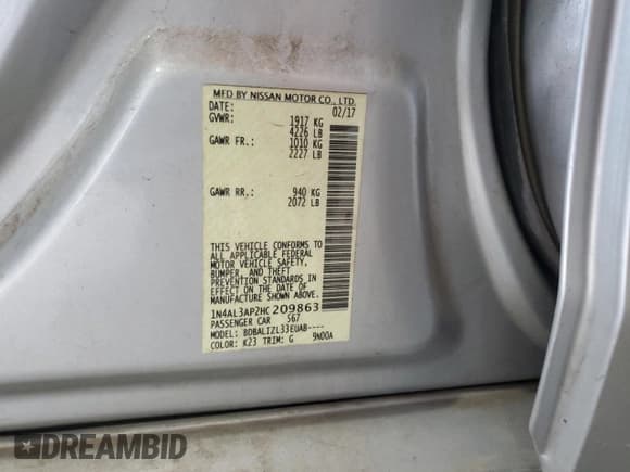✅ 2017 Nissan Altima S • VIN: 1N4AL3AP2HC209863 • Lot: 55137035. Wystawiony na Copart z przebiegiem 190 617 mil. Bezpłatny archiwum sprzedaży aukcyjnych z USA i szczegółowy raport historii pojazdu na DreamBid. Zdjęcie 12.