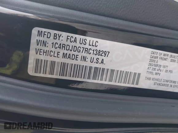 ✅ 2024 Dodge Durango GT Plus • VIN: 1C4RDJDG7RC138297 • Lot: 43031731. Listed on IAAI with 56,967 mi. Free auction sales archive from the USA and detailed vehicle history report at DreamBid. Image 9.